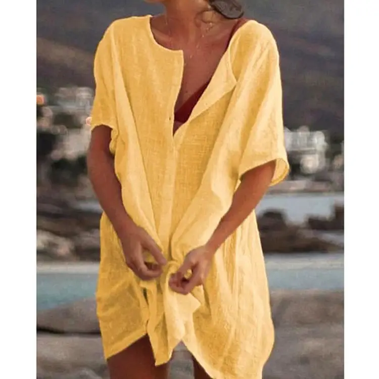 Women's Loose Cotton Shirt Multi Color Mid Length Beach Sunscreen - Image 8