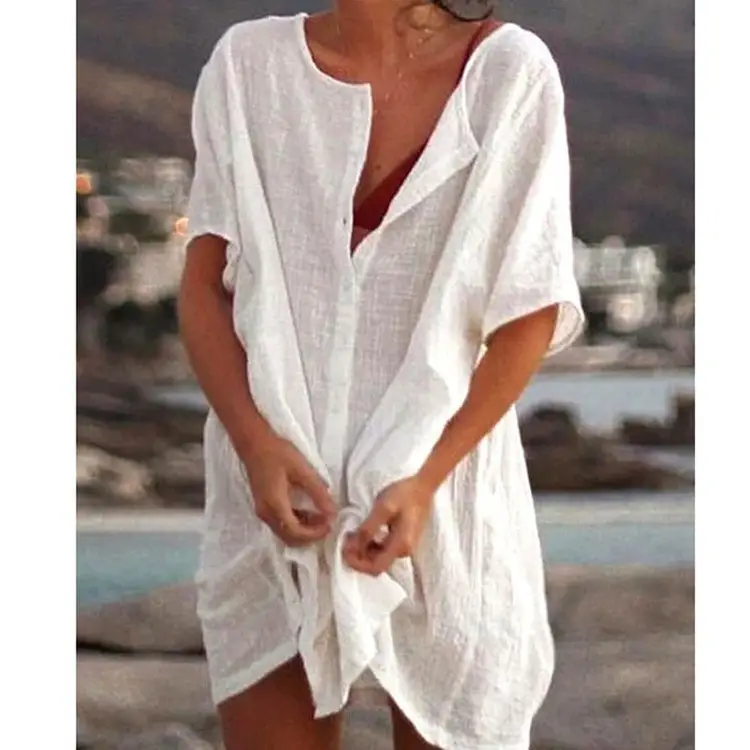 Women's Loose Cotton Shirt Multi Color Mid Length Beach Sunscreen - Image 9