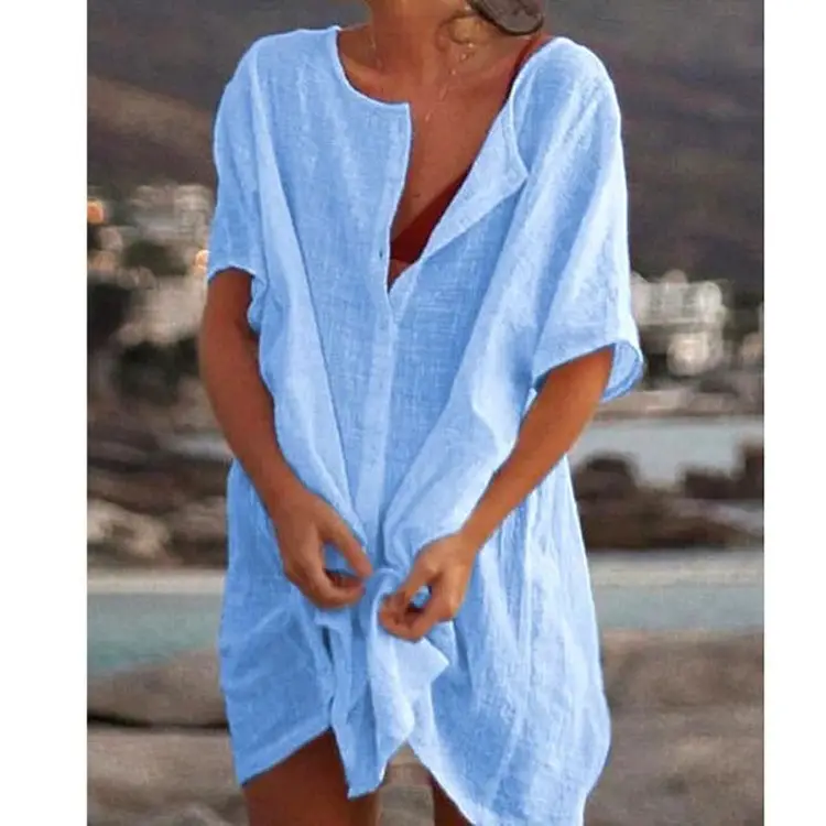 Women's Loose Cotton Shirt Multi Color Mid Length Beach Sunscreen - Image 3