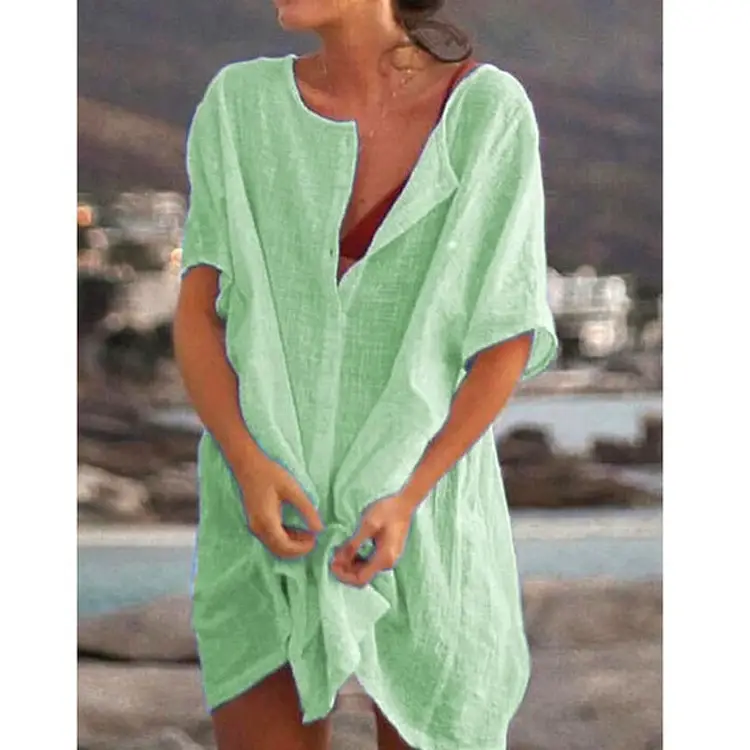 Women's Loose Cotton Shirt Multi Color Mid Length Beach Sunscreen - Image 4
