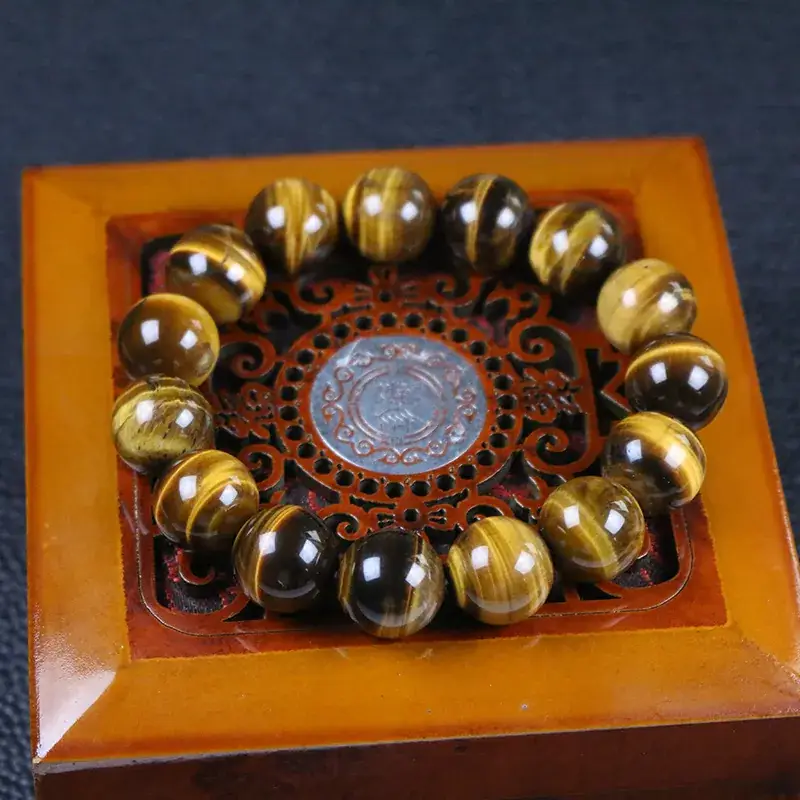 Natural Yellow Tiger Eye Bracelet Single Circle Lightning Stripe - Image 3