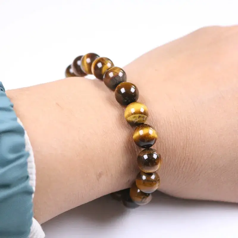 Natural Yellow Tiger Eye Bracelet Single Circle Lightning Stripe - Image 4