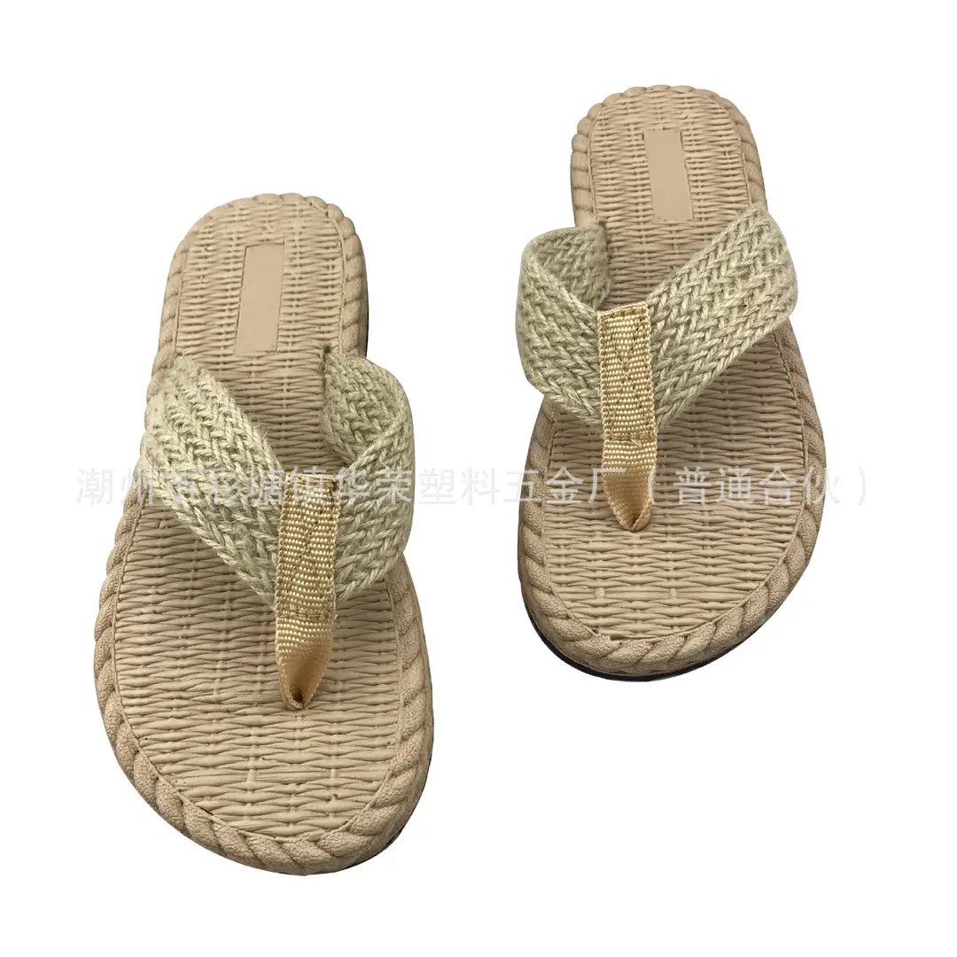 Hemp Rope Straw Woven Shoes Cross Strap Flops Flip-Flops Summer New Sandals Women's Outer Wear Non-Slip Flat Beach Shoes