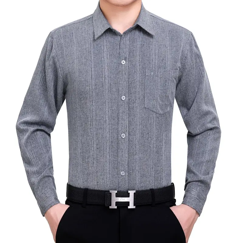 Men Linen Long Sleeve Shirt Blue Plus Size - Image 6