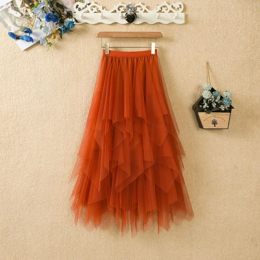 Factory Wholesale Pink Mesh Long Skirt for Women - Image 24