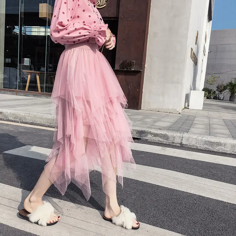 Factory Wholesale Pink Mesh Long Skirt for Women - Image 3