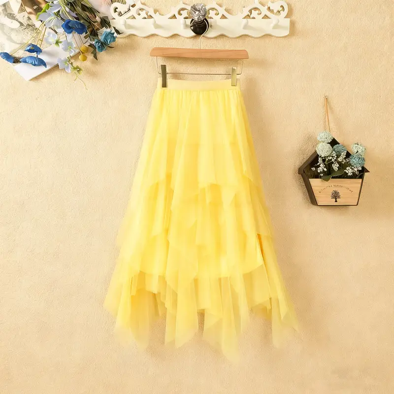 Factory Wholesale Pink Mesh Long Skirt for Women - Image 34