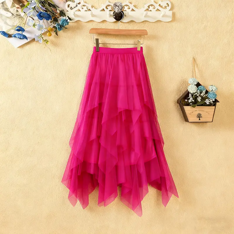 Factory Wholesale Pink Mesh Long Skirt for Women - Image 35