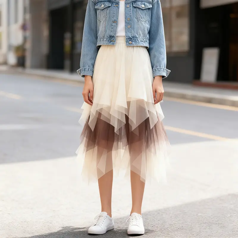 Factory Wholesale Pink Mesh Long Skirt for Women - Image 42