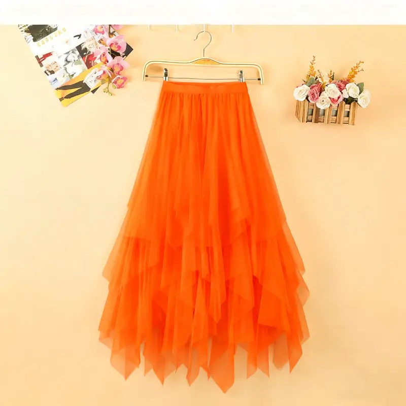 Factory Wholesale Pink Mesh Long Skirt for Women - Image 47
