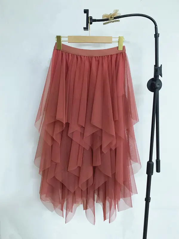 Factory Wholesale Pink Mesh Long Skirt for Women - Image 48