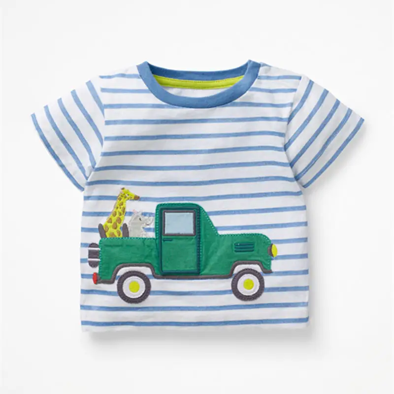 Summer Striped Green Truck Kids T-Shirt - Image 2