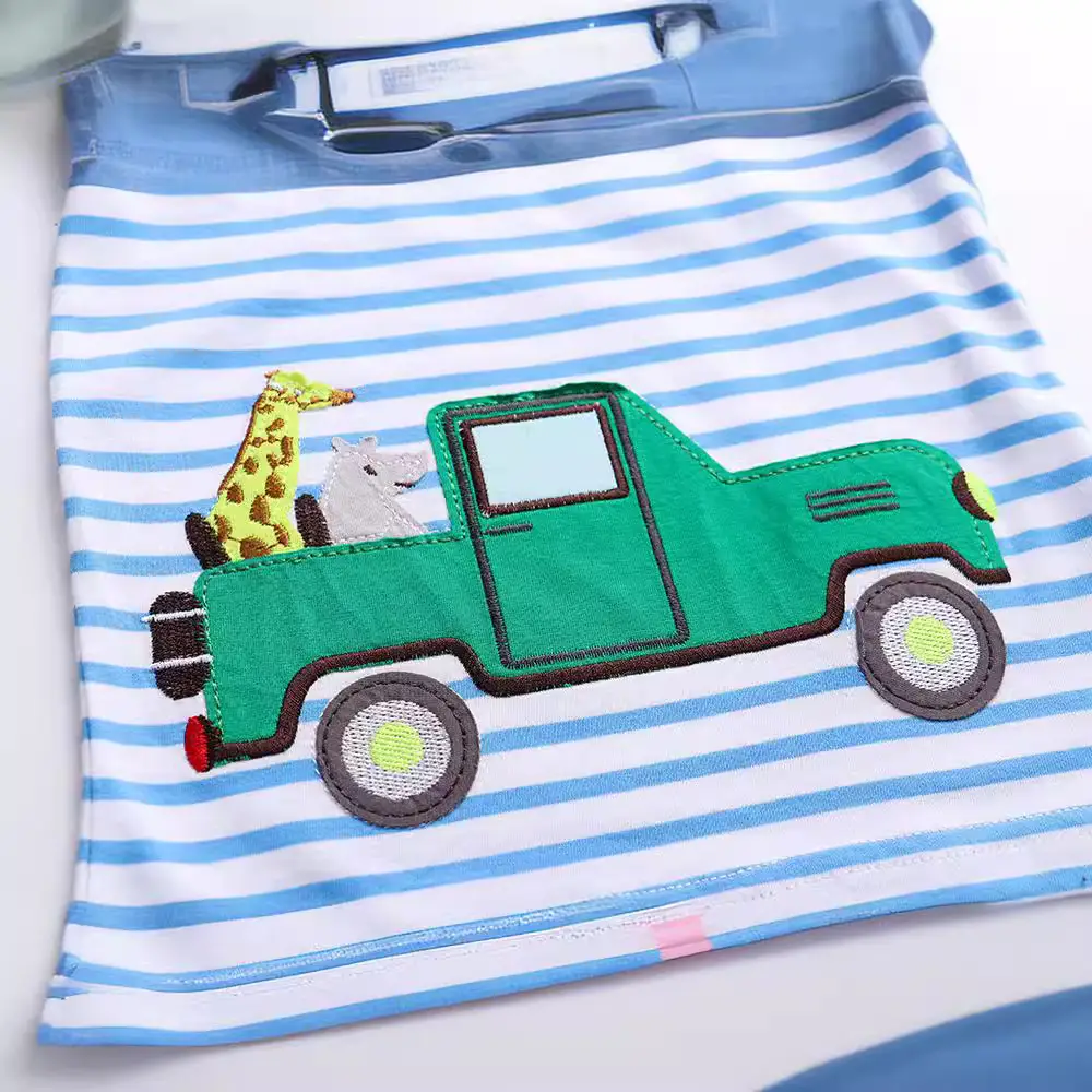 Summer Striped Green Truck Kids T-Shirt - Image 5