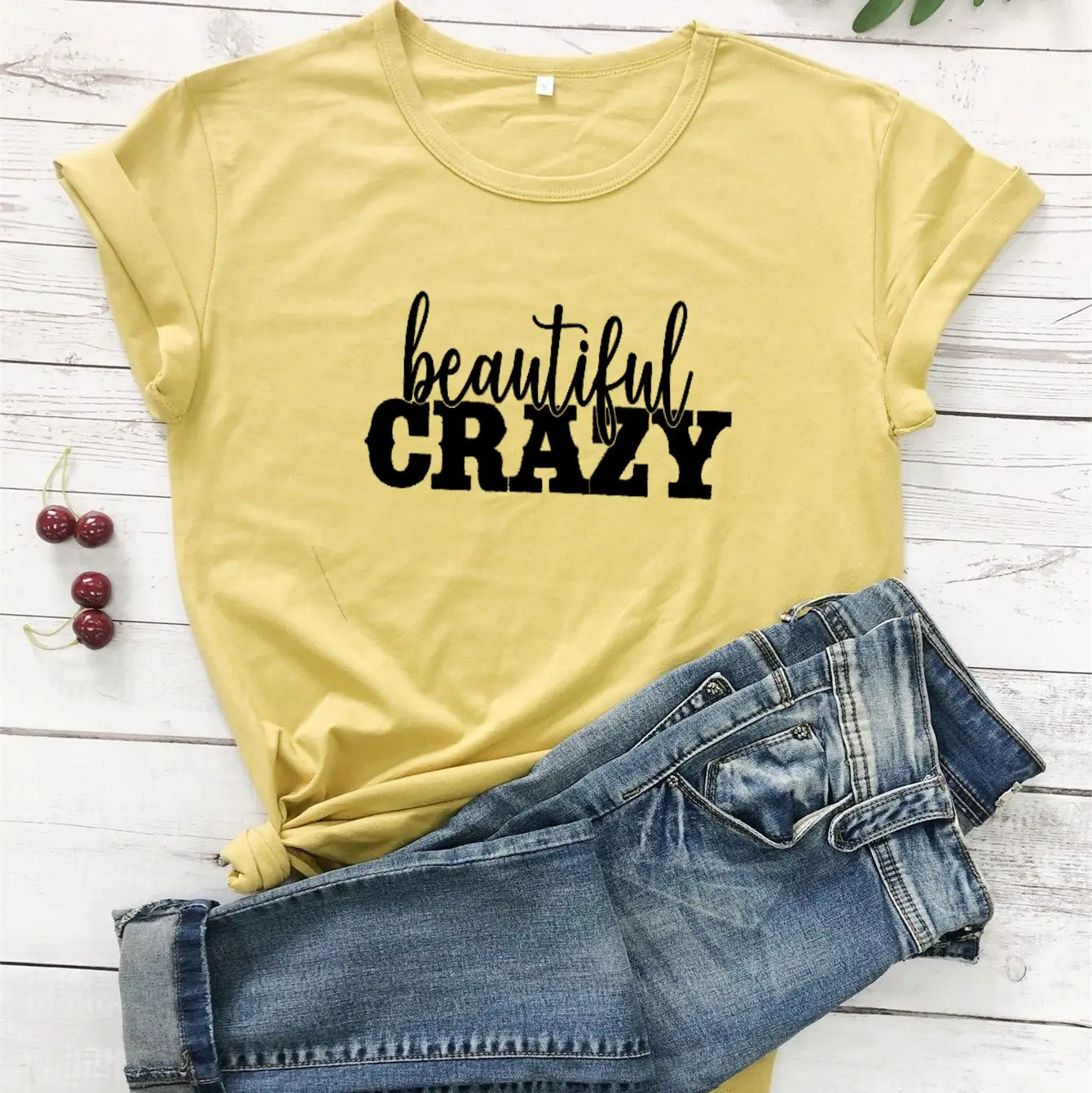 Beautiful Crazy Letter Short Sleeve T-Shirt Yellow - Image 4