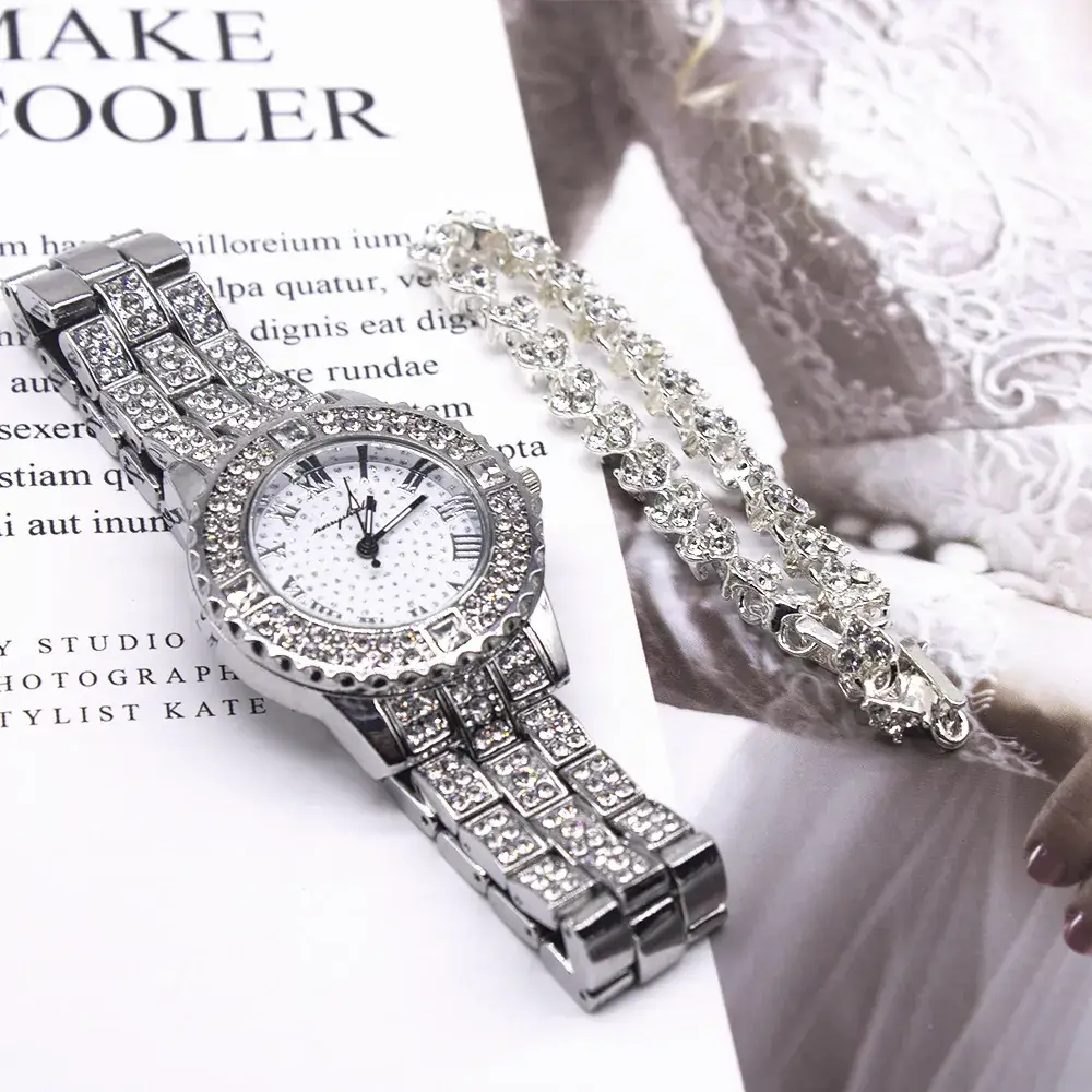 Women Cross-Border Watch Set with Diamond Watch Case