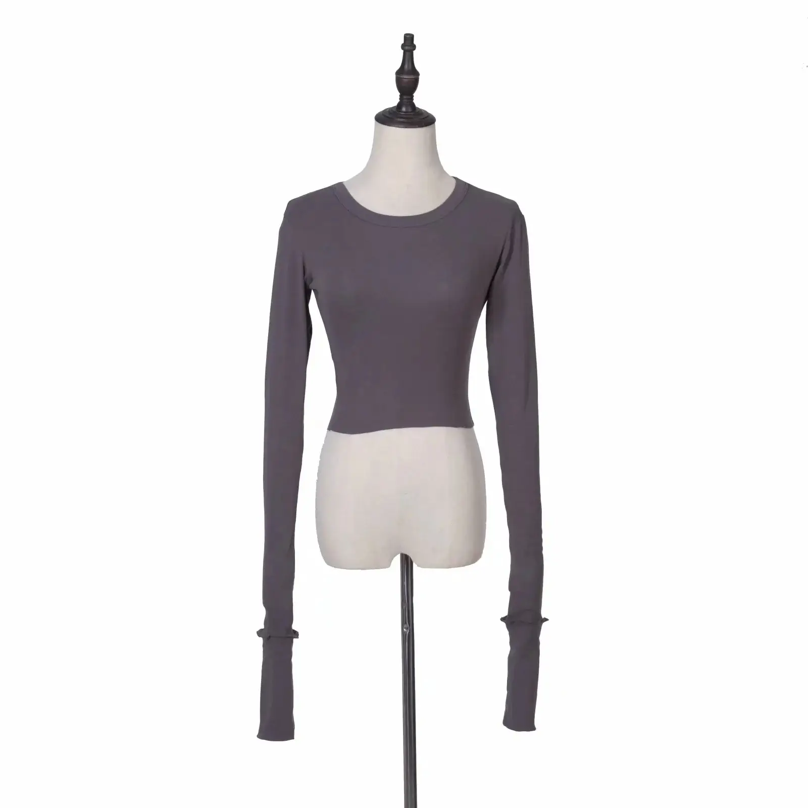 Black Long Sleeve Cuff Neck T-Shirt for Women - Image 6