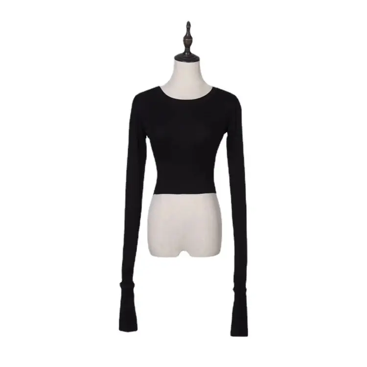 Black Long Sleeve Cuff Neck T-Shirt for Women - Image 8