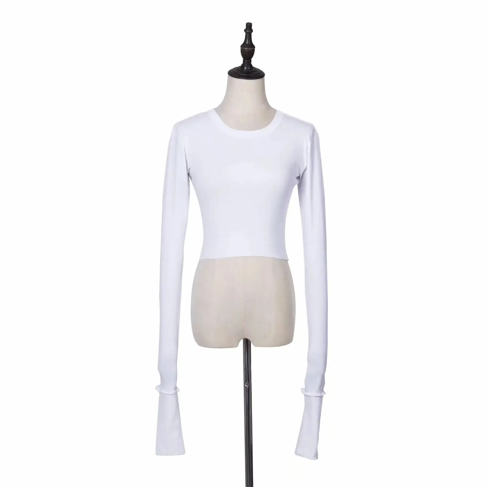 Black Long Sleeve Cuff Neck T-Shirt for Women - Image 3