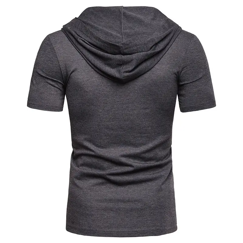 Men Hooded T-Shirt Grey Laced Short Sleeve — feature 5