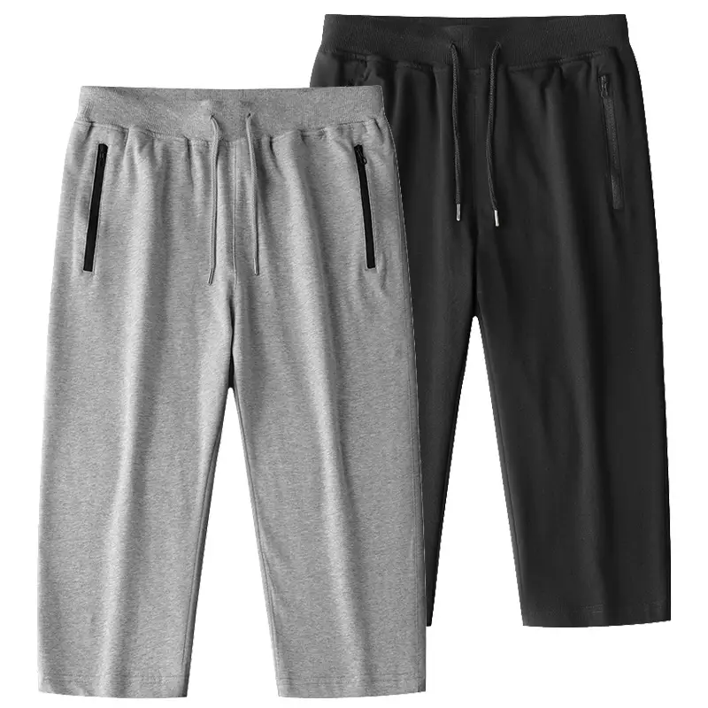 Men Knitted Capri Pants Navy Blue Large - Image 5