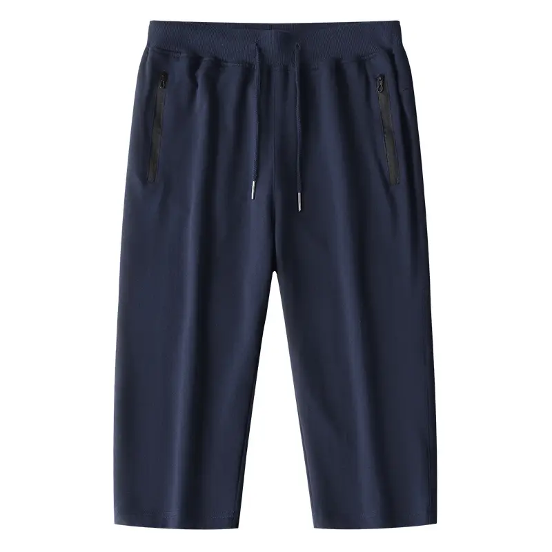 Men Knitted Capri Pants Navy Blue Large - Image 3
