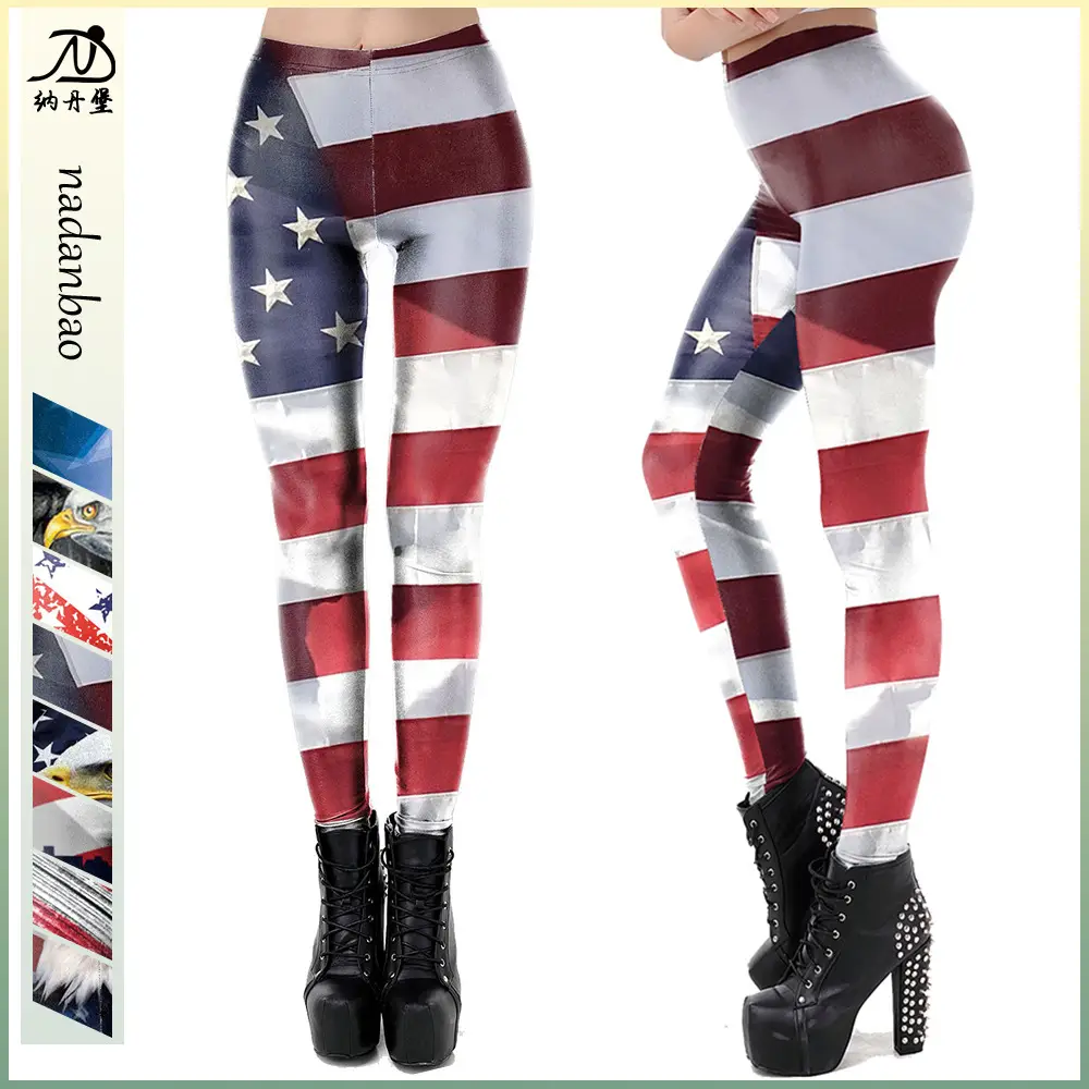 Women's American Flag Printed Slim Fit Leggings KDK2057
