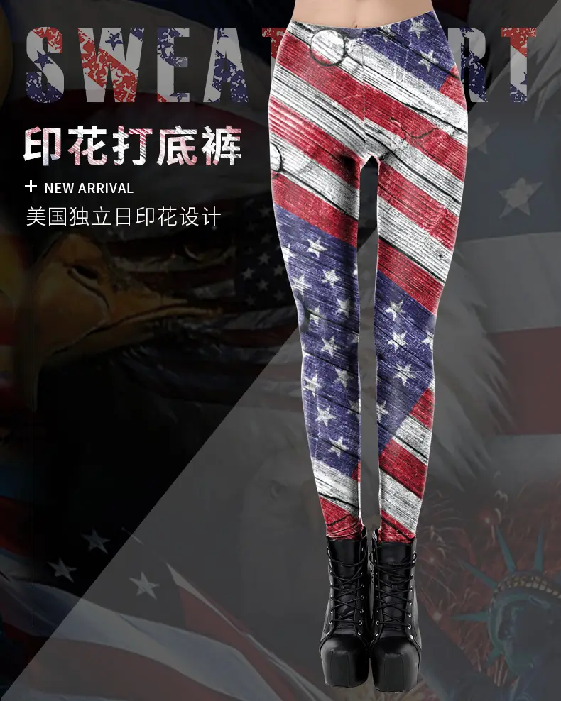 Women's American Flag Printed Slim Fit Leggings KDK2057 — feature 5