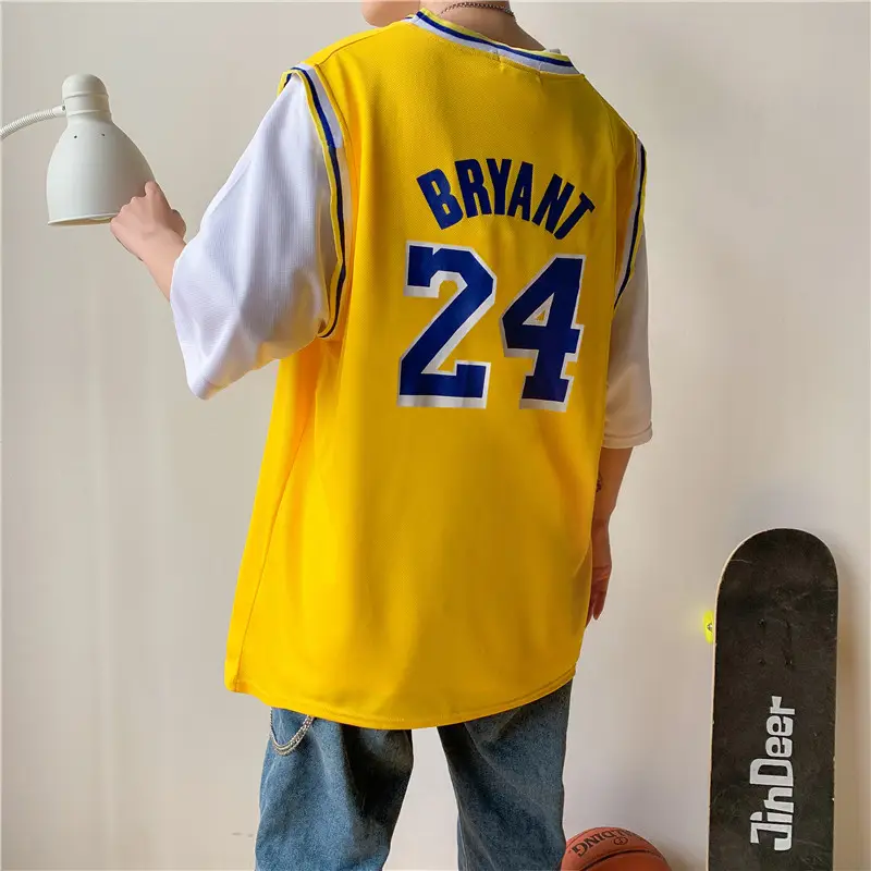 Lakers 24 Blue T-Shirt Short Sleeve Yellow - Image 4