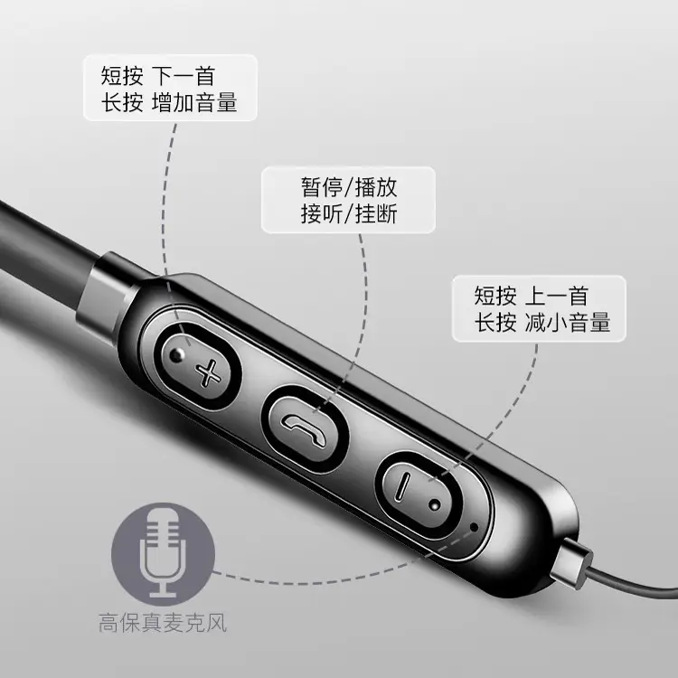 Neck-Mounted Bluetooth Headset Black 5.0 Ultra Long Standby