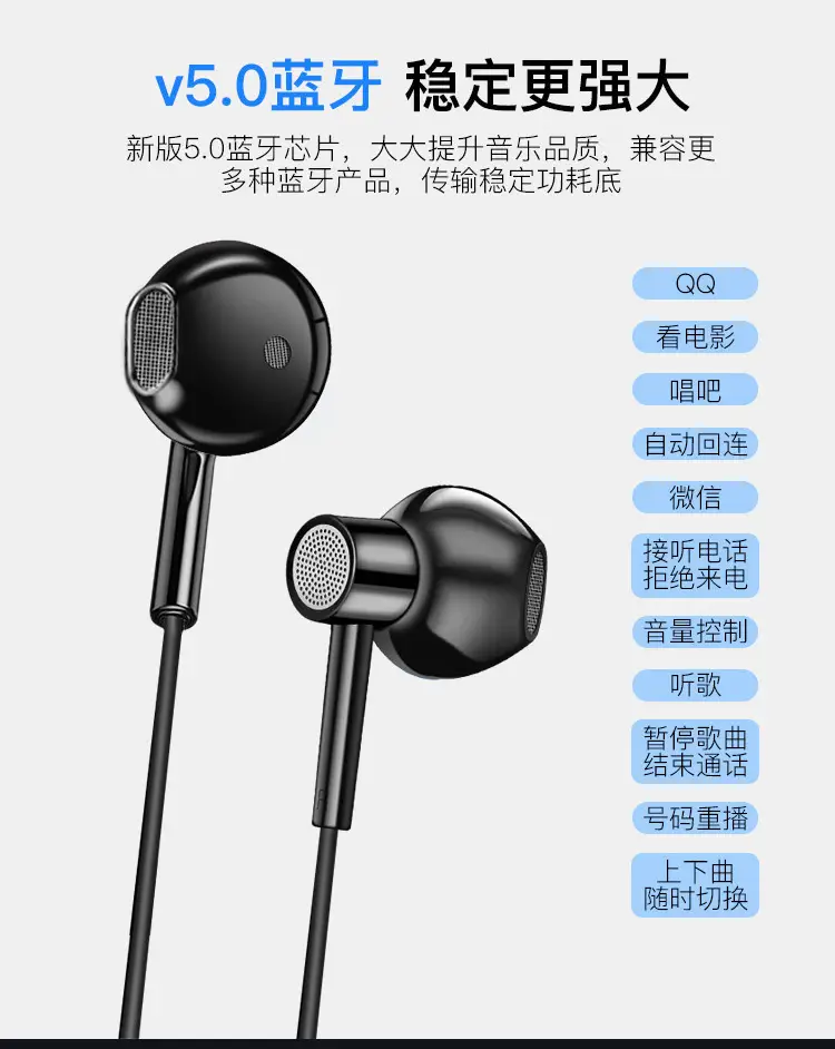 Neck-Mounted Bluetooth Headset Black 5.0 Ultra Long Standby — feature 10