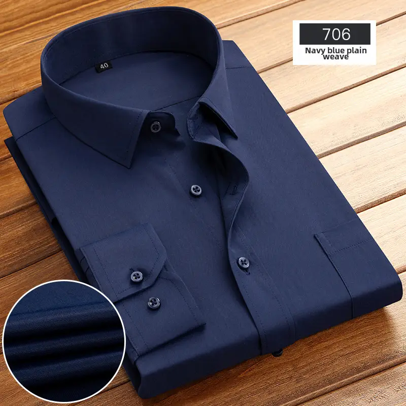 Navy Blue Slim Fit Business Shirt for Men - Image 46