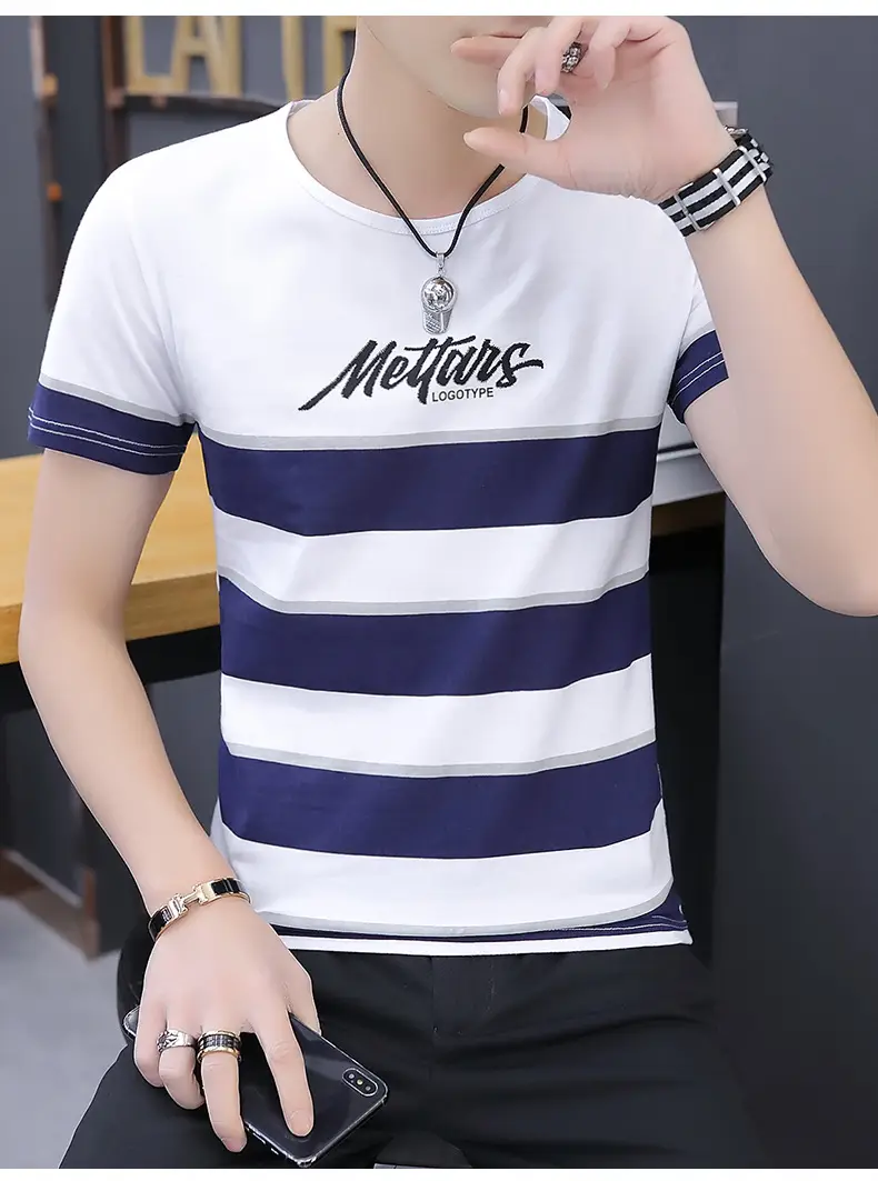 Men's 2020 Summer Striped T-shirt Round Neck Slim Fit — feature 12