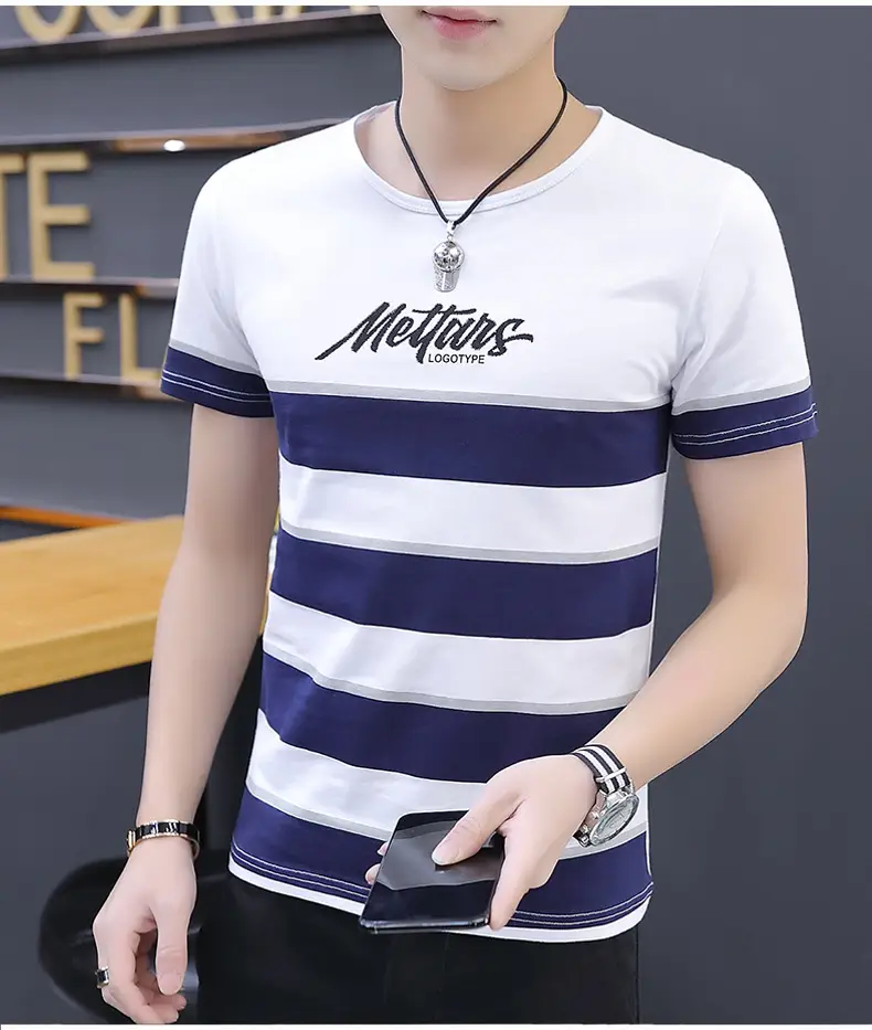 Men's 2020 Summer Striped T-shirt Round Neck Slim Fit — feature 13