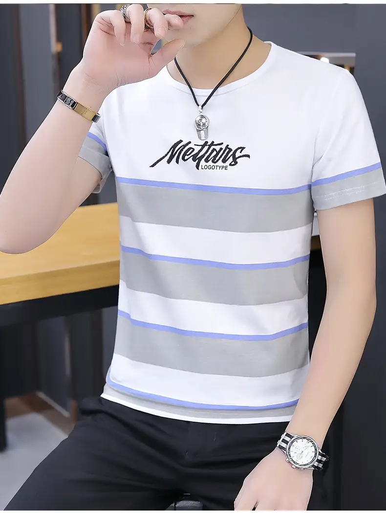 Men's 2020 Summer Striped T-shirt Round Neck Slim Fit — feature 5