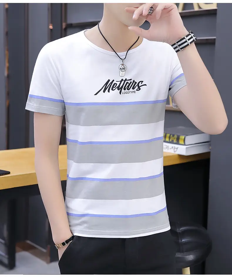 Men's 2020 Summer Striped T-shirt Round Neck Slim Fit — feature 6