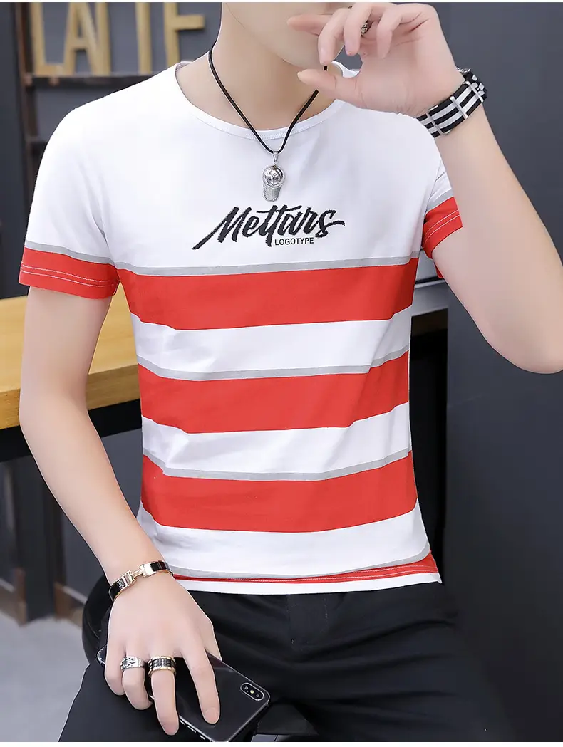 Men's 2020 Summer Striped T-shirt Round Neck Slim Fit — feature 9