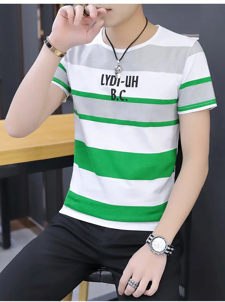 Men Summer Striped T-Shirt Korean Style Slim Fit - Image 8