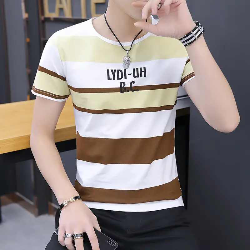 Men Summer Striped T-Shirt Korean Style Slim Fit - Image 11