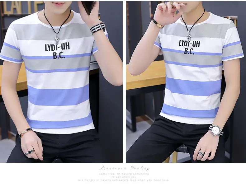 Men Summer Striped T-Shirt Korean Style Slim Fit — feature 11