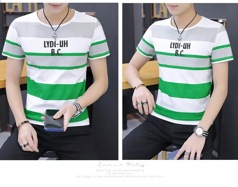 Men Summer Striped T-Shirt Korean Style Slim Fit — feature 14