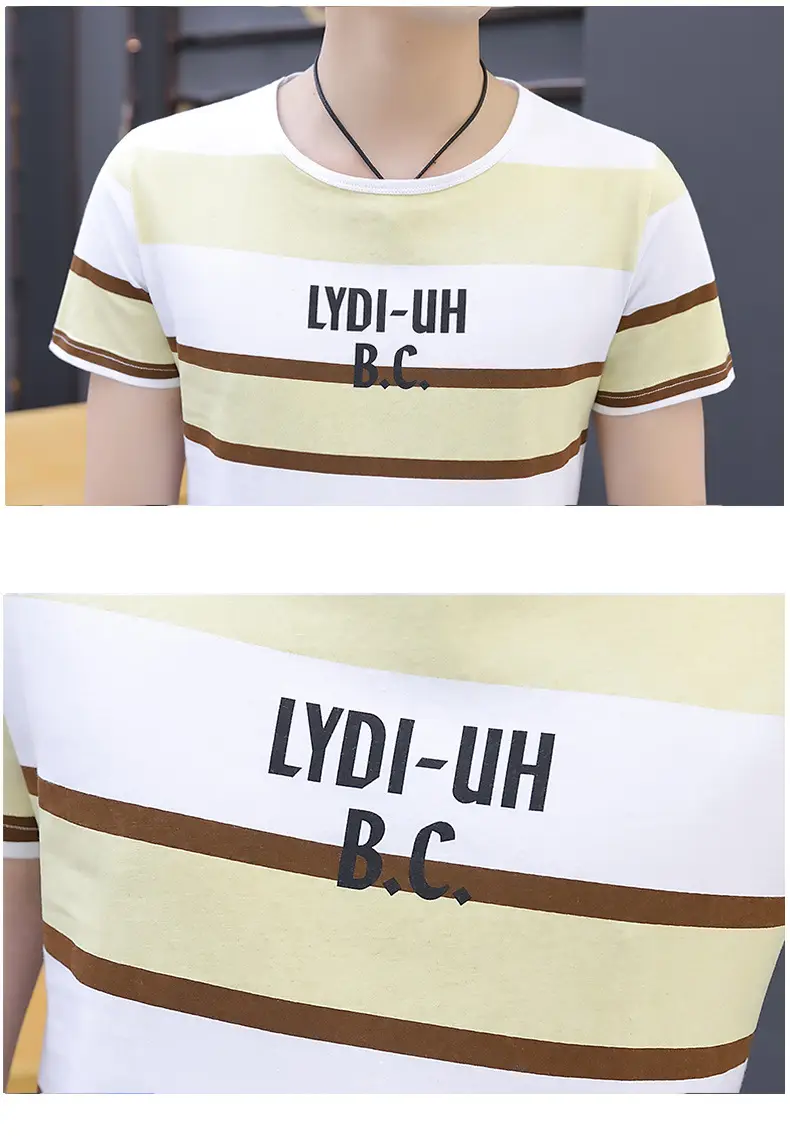 Men Summer Striped T-Shirt Korean Style Slim Fit — feature 15