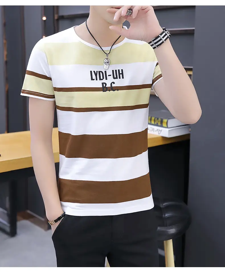 Men Summer Striped T-Shirt Korean Style Slim Fit — feature 6
