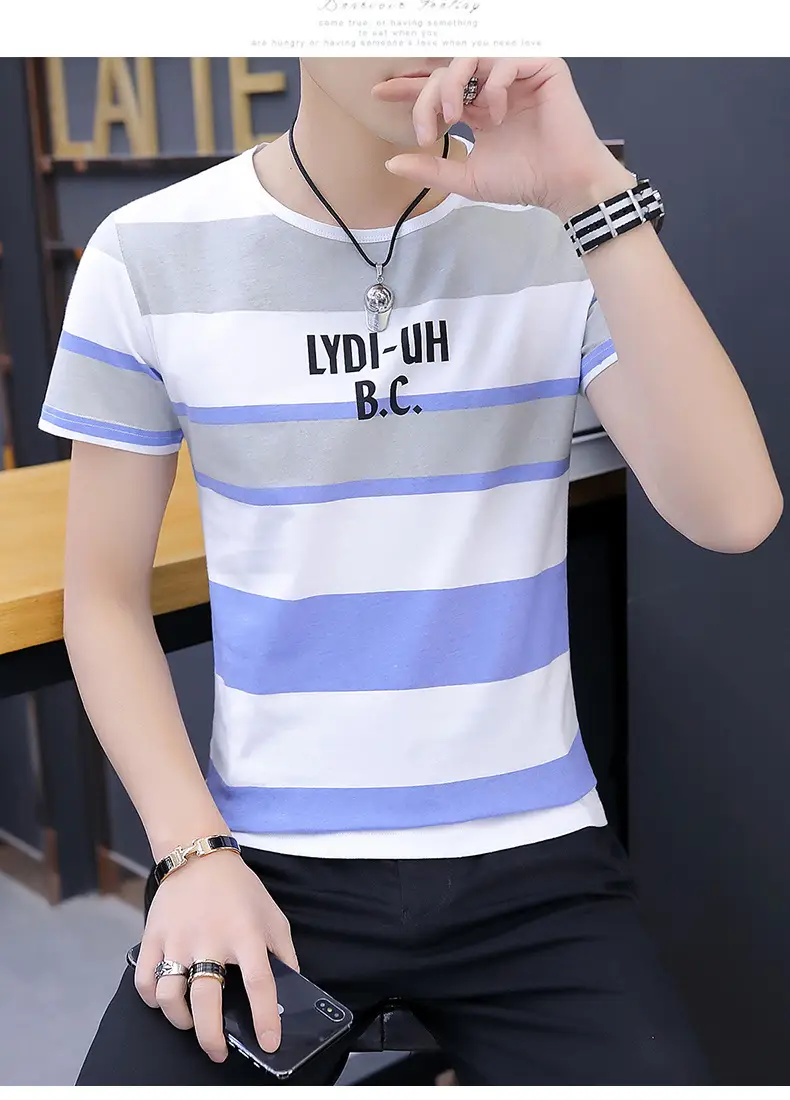 Men Summer Striped T-Shirt Korean Style Slim Fit — feature 9