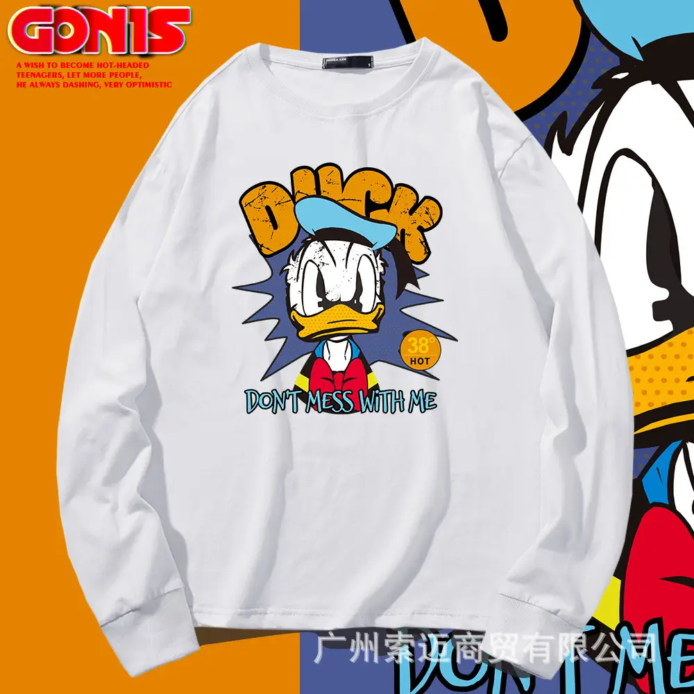 Men Women Cotton Long Sleeve Mickey Donald Duck Sweatshirt Blue - Image 11