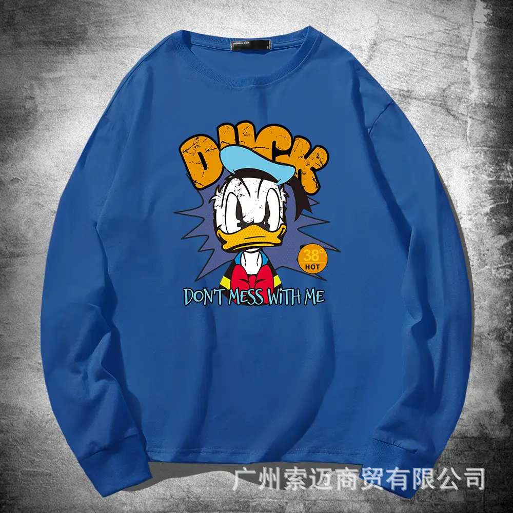 Men Women Cotton Long Sleeve Mickey Donald Duck Sweatshirt Blue - Image 5