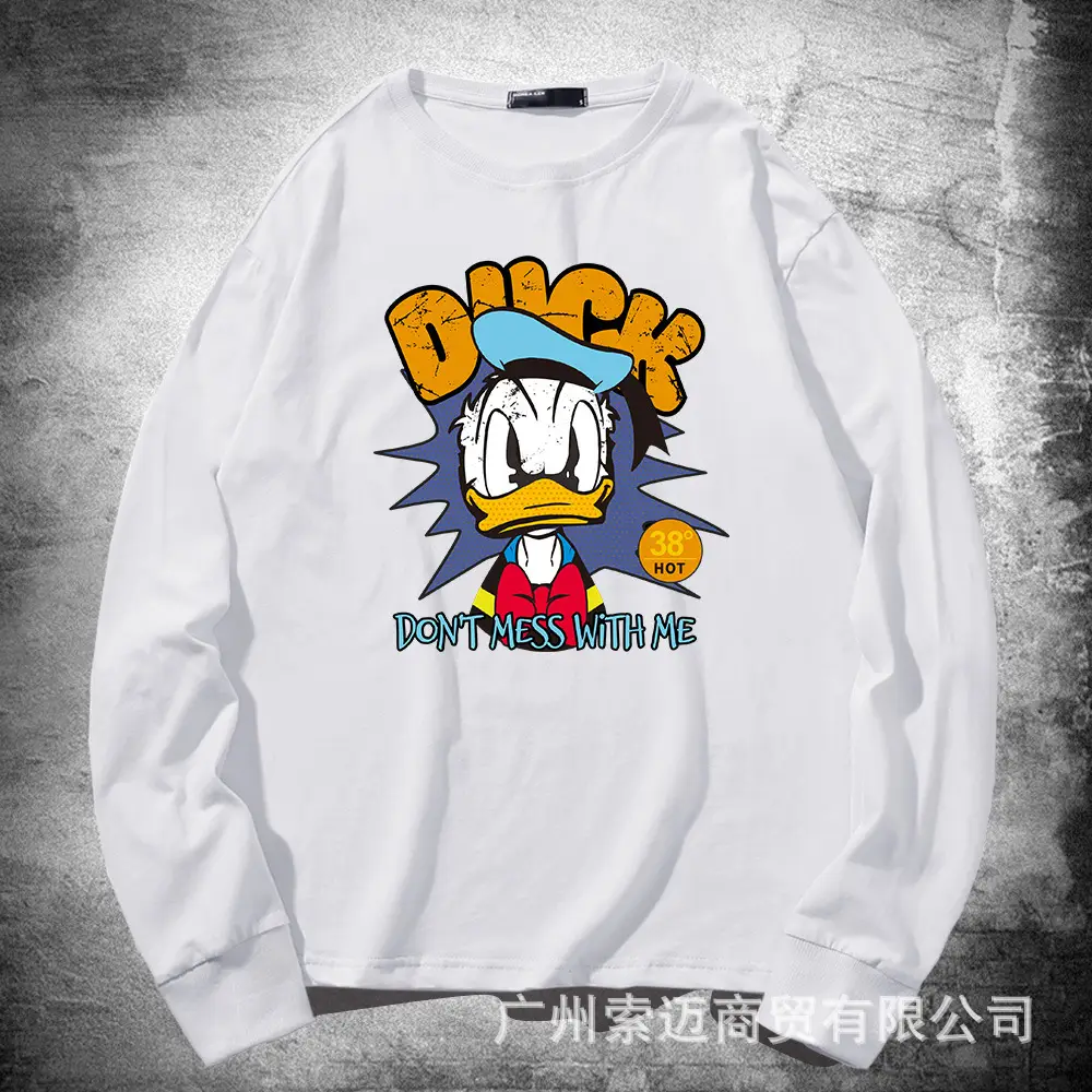Men Women Cotton Long Sleeve Mickey Donald Duck Sweatshirt Blue - Image 2