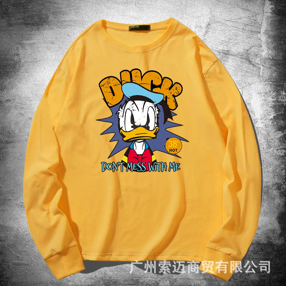 Men Women Cotton Long Sleeve Mickey Donald Duck Sweatshirt Blue - Image 3
