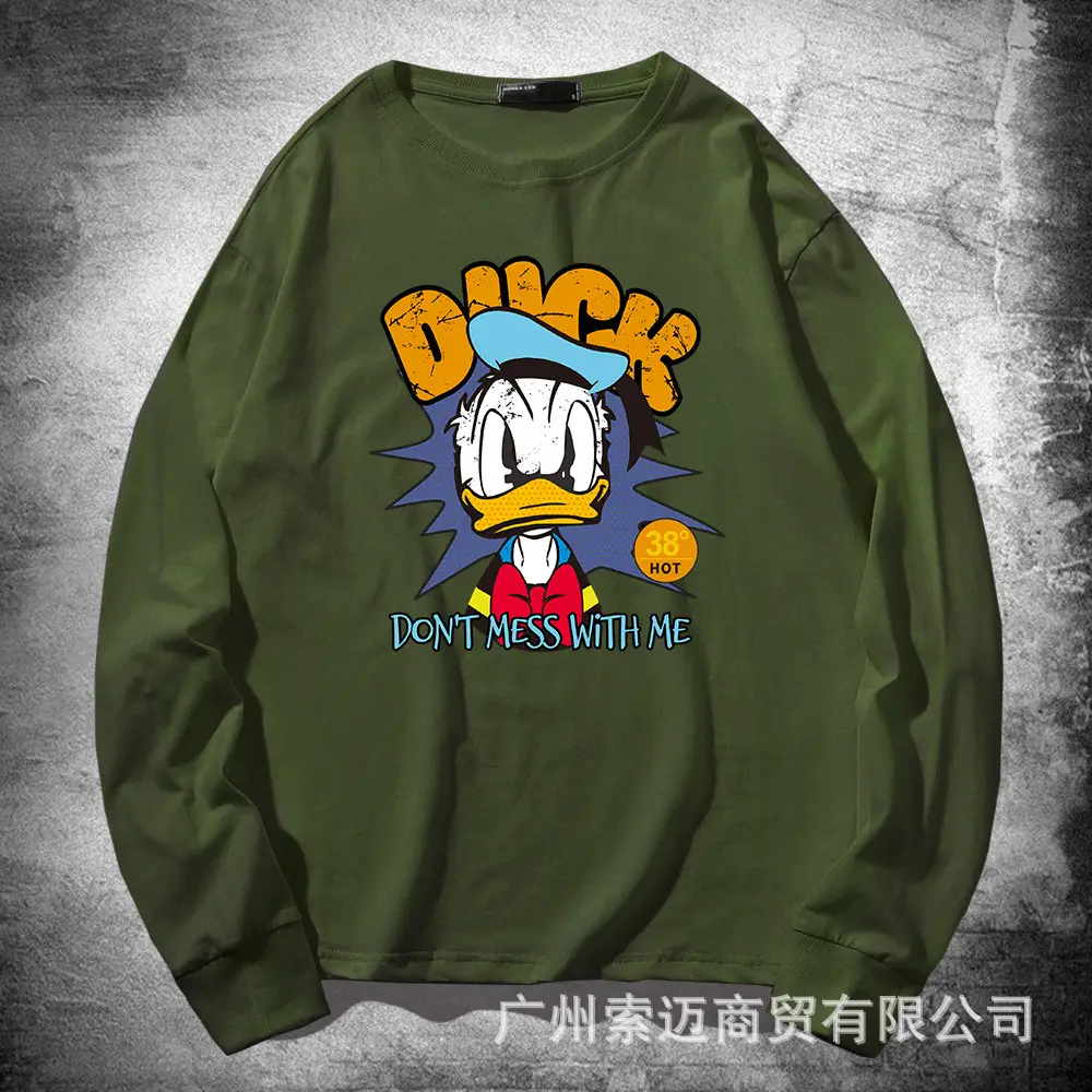 Men Women Cotton Long Sleeve Mickey Donald Duck Sweatshirt Blue - Image 6