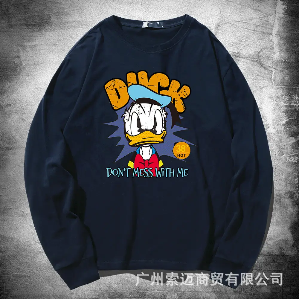 Men Women Cotton Long Sleeve Mickey Donald Duck Sweatshirt Blue - Image 9