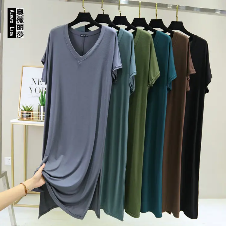 Green V-Neck Long Nightdress for Women